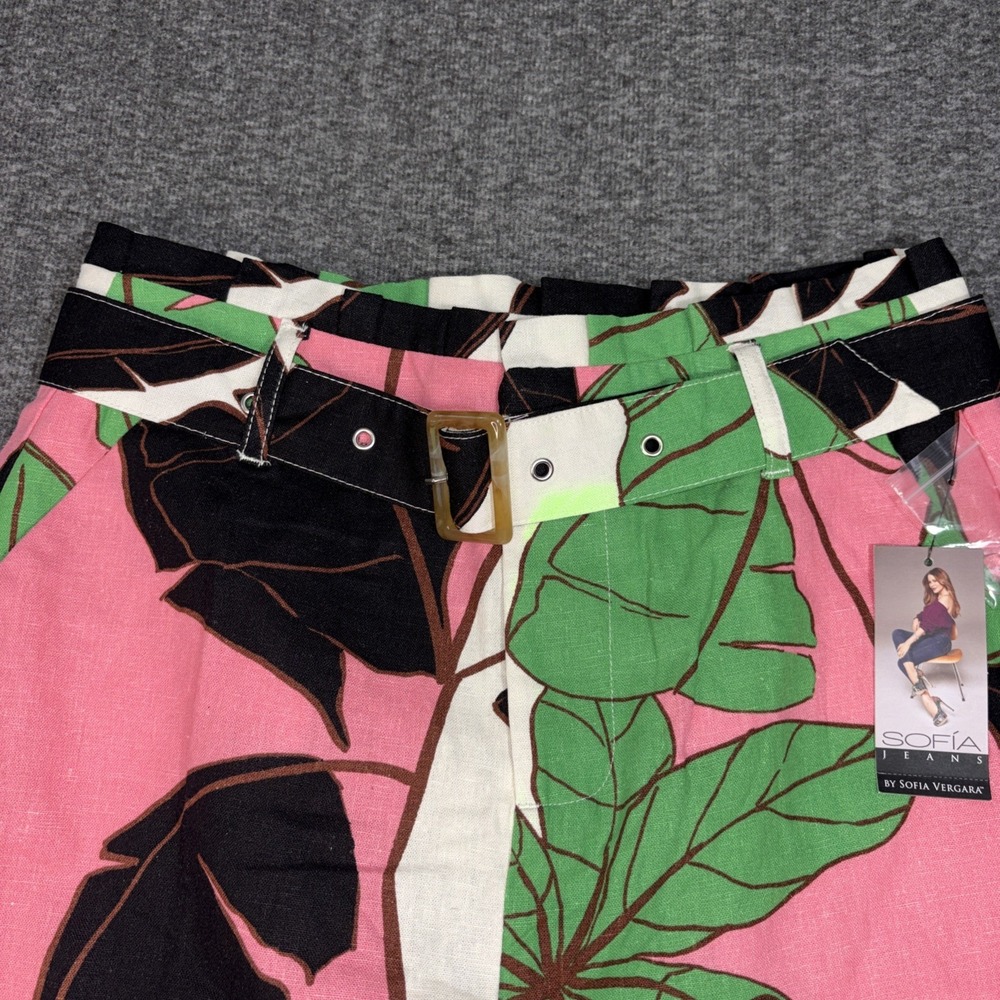 NWT Sofia Jeans Women's Blend Paperbag Chino Floral Linen Shorts w/ Belt Size 2 - Picture 2 of 10